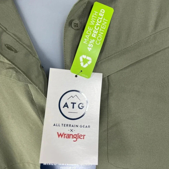 Wrangler All Terrain Gear NWT Mens XXL Olive Mixed Material Shirt Hidden Pockets - Picture 13 of 16